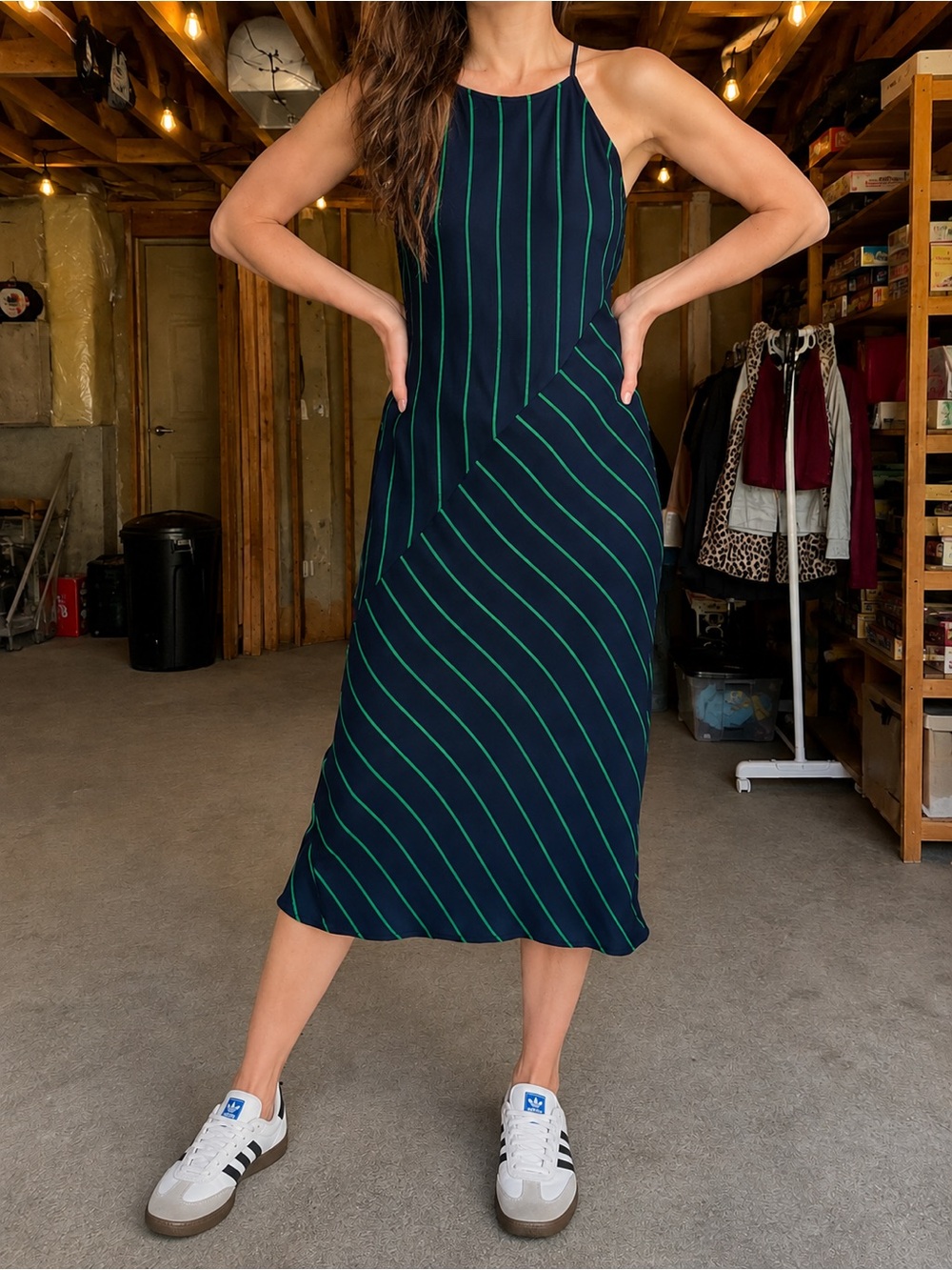 NWT Rowing Blazers x Target Navy Green Stripe Slip Midi Dress
